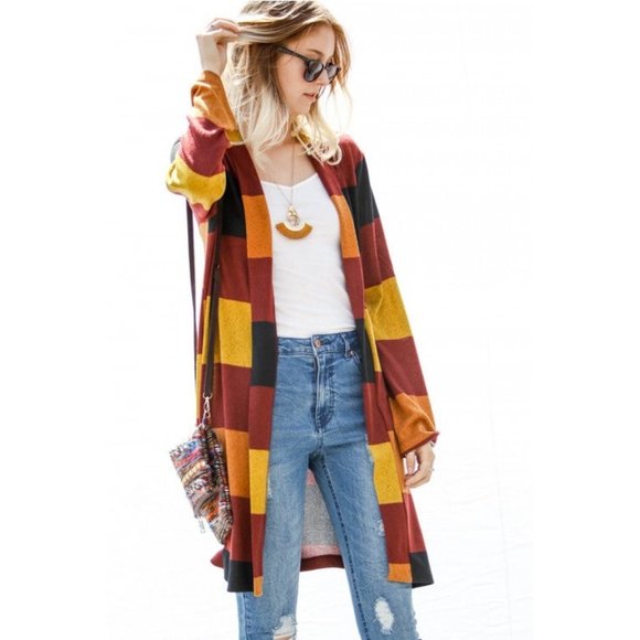 My Story Striped Cardigan, Burgundy Size Medium - Picture 2 of 5